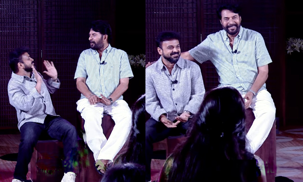 Mammootty and kunchakko boban cute interaction were taken by fans