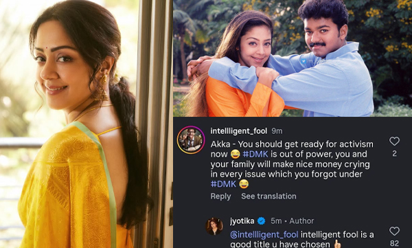Jyothika gives a scathing reply to a sarcastic comment