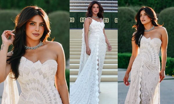 Priyanka look gorgeous in white one shoulder sculpted gown