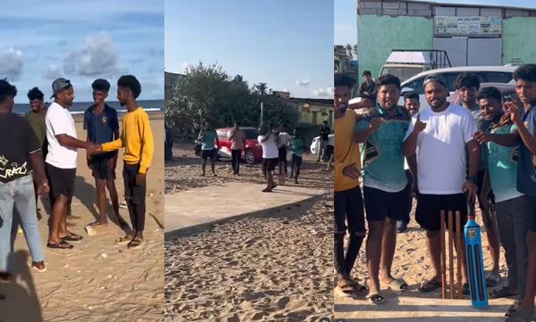 Sanju samson playing cricket in beach with fans