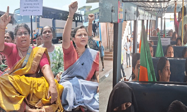 bjp-protests-delayed-free-bus-travel-for-women-in-kasaragod.