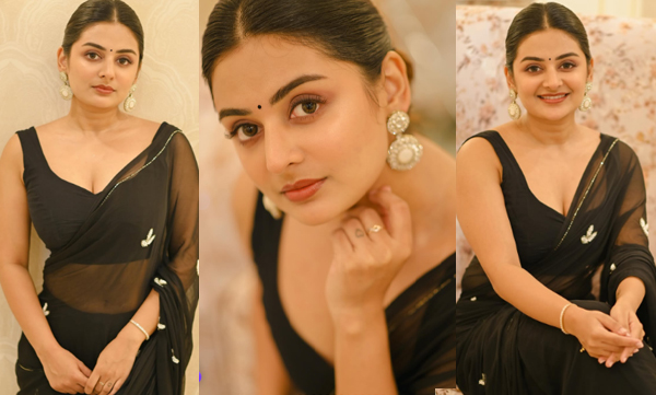 Esther Anil in black saree hot look goes trending 
