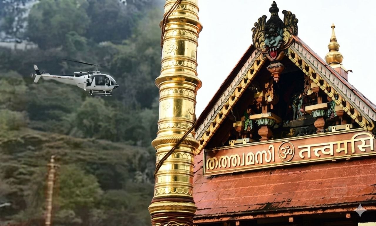 coast-guard-helicopter-flew-low-over-sabarimala-ayyappa-temple-to-high-rank-officer-to-make-prayer-disciplinary-action-
