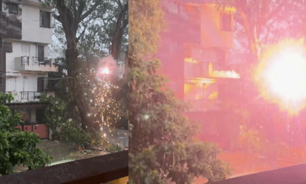 viral-video-electric-pole-bursting-during-heavy-rain-in-bengaluru-indiranagar