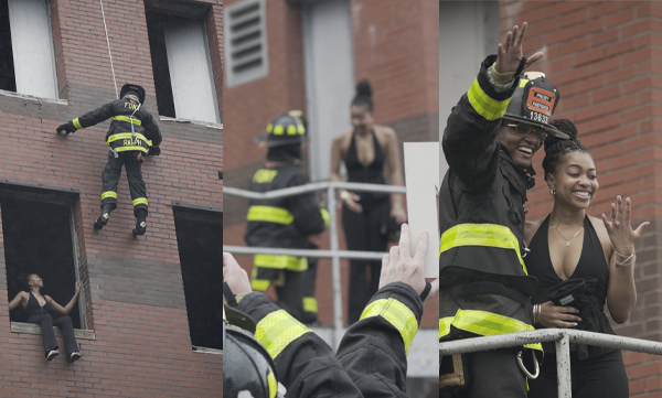 Firefighter Jayson Ralph unusual proposal to his fiancee Dasia Moore (Image Source: X)