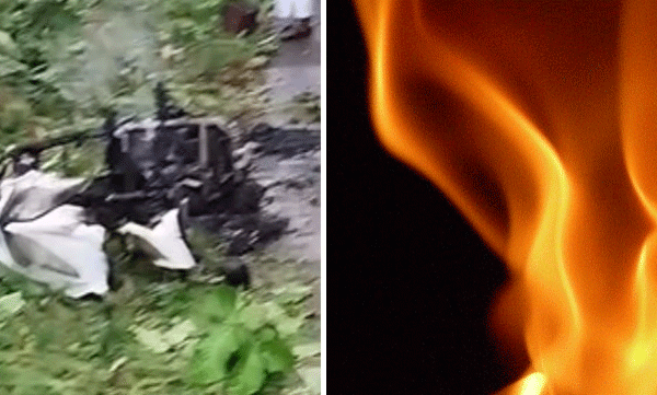 ഓടിക്കൊണ്ടിരിക്കെ ഇലക്ട്രിക് സ്കൂട്ടറിന് തീപിടിച്ചു; യാത്രക്കാരൻ ചാടി രക്ഷപ്പെട്ടു