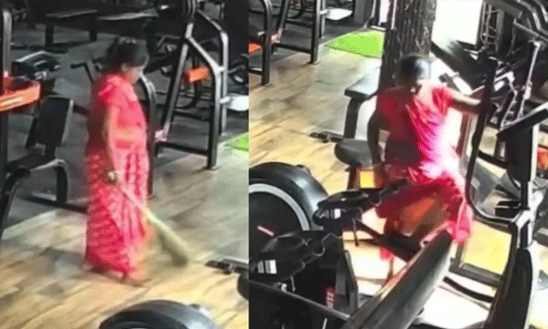 ജിമ്മിലെ യന്ത്രത്തില് കൗതുകം തീര്ത്ത് ശുചീകരണ തൊഴിലാളിയായ സ്ത്രീ; മനസ് നിറയ്ക്കുന്ന വീഡിയോ വൈറല്